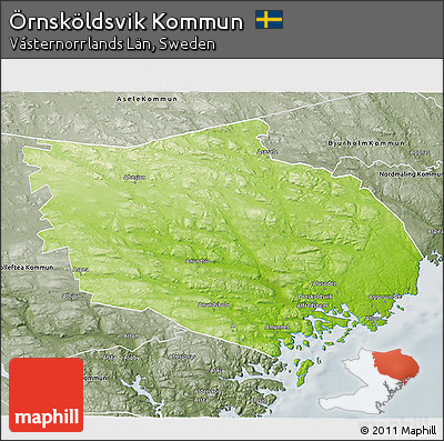 Physical 3D Map of Örnsköldsvik Kommun, semi-desaturated