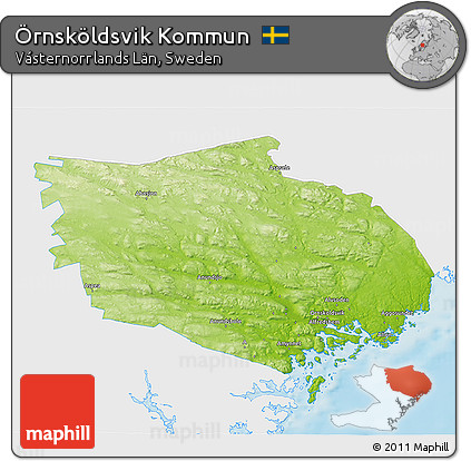 Physical 3D Map of Örnsköldsvik Kommun, single color outside