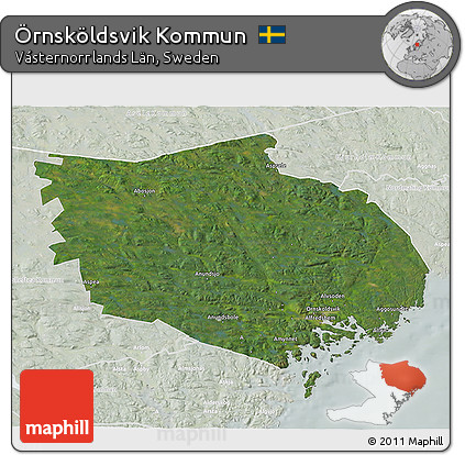Satellite 3D Map of Örnsköldsvik Kommun, lighten