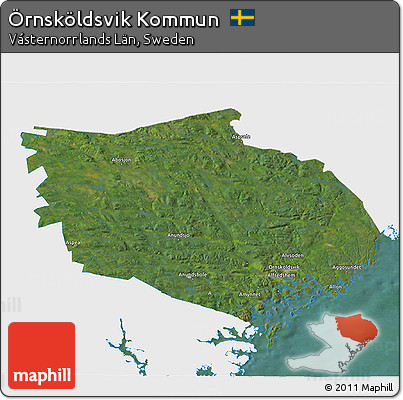Satellite 3D Map of Örnsköldsvik Kommun, single color outside