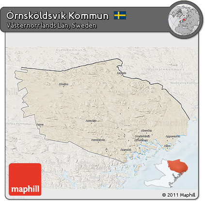 Shaded Relief 3D Map of Örnsköldsvik Kommun, lighten