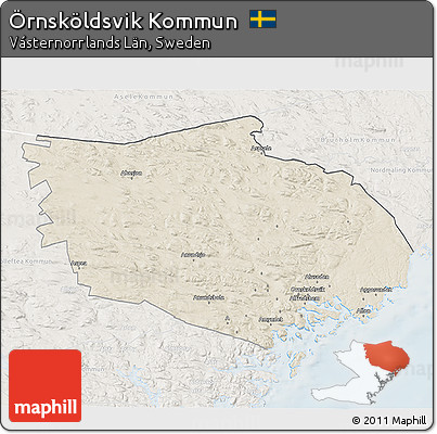 Shaded Relief 3D Map of Örnsköldsvik Kommun, lighten