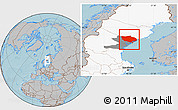 Gray Location Map of Örnsköldsvik Kommun, highlighted country, highlighted parent region, hill shading