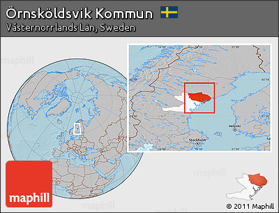 Gray Location Map of Örnsköldsvik Kommun, highlighted parent region, hill shading