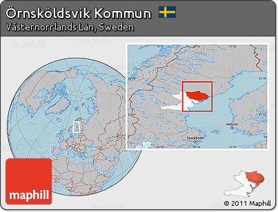 Gray Location Map of Örnsköldsvik Kommun, highlighted parent region, hill shading