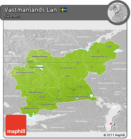 Physical 3D Map of Västmanlands Län, lighten, desaturated