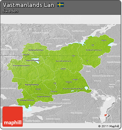 Physical 3D Map of Västmanlands Län, lighten, desaturated