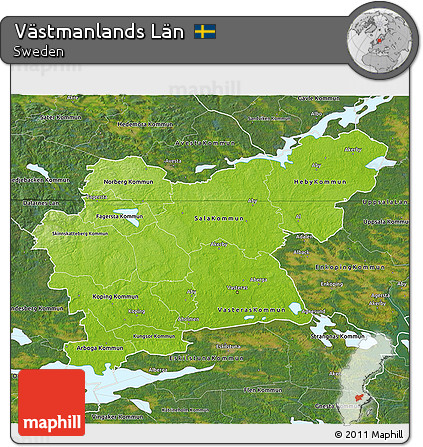 Physical 3D Map of Västmanlands Län, satellite outside