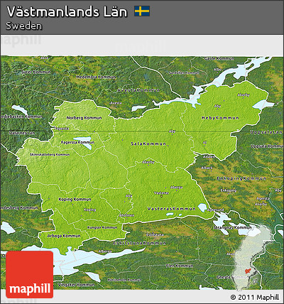 Physical 3D Map of Västmanlands Län, satellite outside