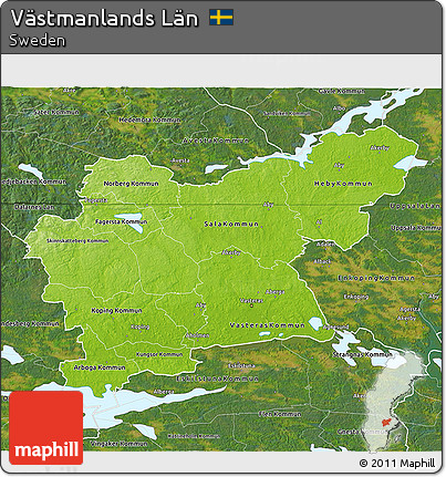 Physical 3D Map of Västmanlands Län, satellite outside