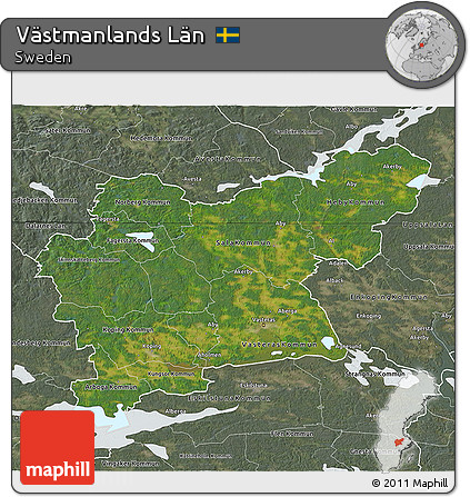 Satellite 3D Map of Västmanlands Län, semi-desaturated