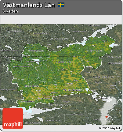 Satellite 3D Map of Västmanlands Län, semi-desaturated