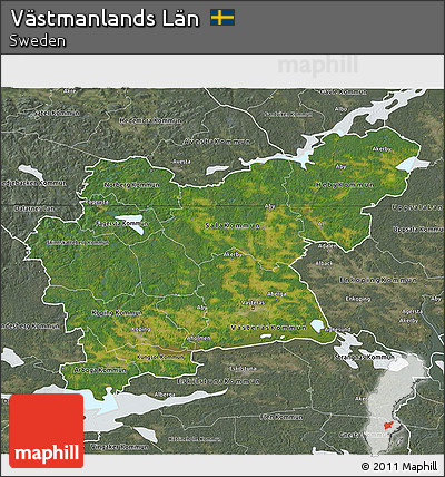 Satellite 3D Map of Västmanlands Län, semi-desaturated
