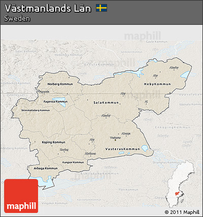 Shaded Relief 3D Map of Västmanlands Län, lighten