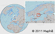 Gray Location Map of Hallstahammar Kommun, within the entire country, hill shading