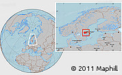 Gray Location Map of Västmanlands Län, within the entire country, hill shading