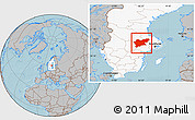 Gray Location Map of Västmanlands Län, highlighted country, hill shading