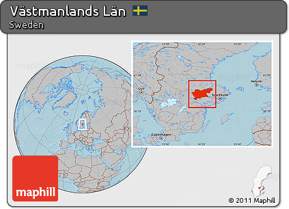 Gray Location Map of Västmanlands Län, hill shading