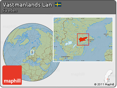 Savanna Style Location Map of Västmanlands Län, hill shading