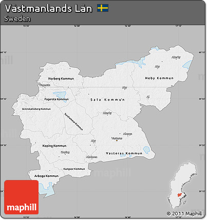 Gray Map of Västmanlands Län, single color outside