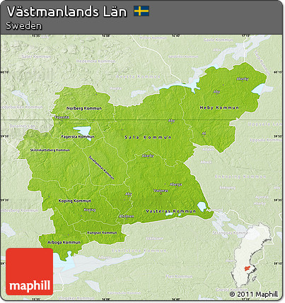 Physical Map of Västmanlands Län, lighten