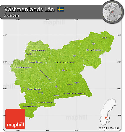 Physical Map of Västmanlands Län, single color outside