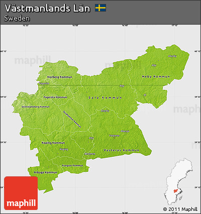 Physical Map of Västmanlands Län, single color outside