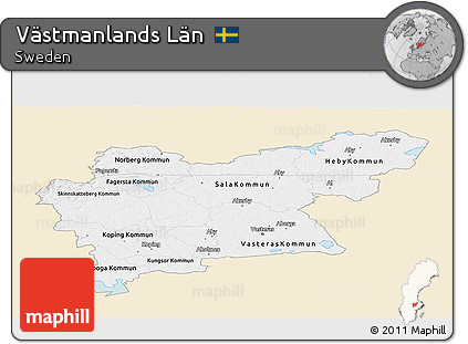 Classic Style Panoramic Map of Västmanlands Län, single color outside