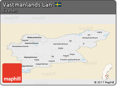 Classic Style Panoramic Map of Västmanlands Län, single color outside