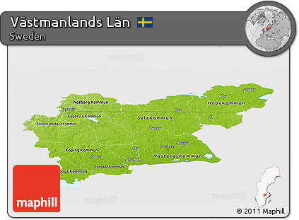 Physical Panoramic Map of Västmanlands Län, cropped outside