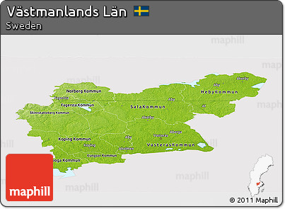 Physical Panoramic Map of Västmanlands Län, cropped outside