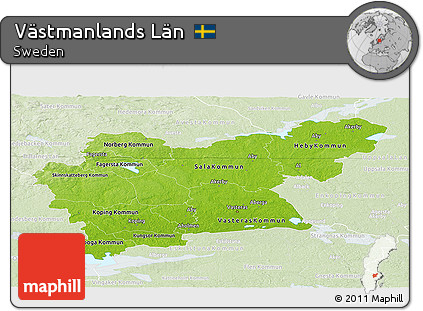 Physical Panoramic Map of Västmanlands Län, lighten