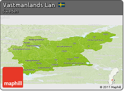 Physical Panoramic Map of Västmanlands Län, lighten