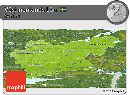 Physical Panoramic Map of Västmanlands Län, satellite outside