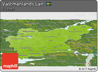 Physical Panoramic Map of Västmanlands Län, satellite outside