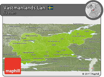 Physical Panoramic Map of Västmanlands Län, semi-desaturated