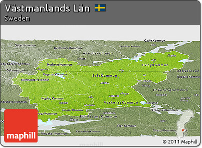 Physical Panoramic Map of Västmanlands Län, semi-desaturated