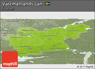 Physical Panoramic Map of Västmanlands Län, semi-desaturated