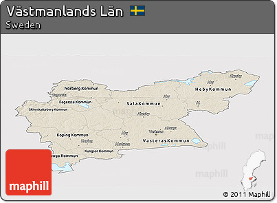 Shaded Relief Panoramic Map of Västmanlands Län, single color outside