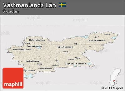 Shaded Relief Panoramic Map of Västmanlands Län, single color outside