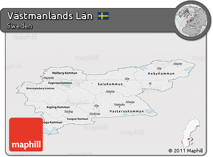 Silver Style Panoramic Map of Västmanlands Län, single color outside