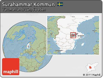 Savanna Style Location Map of Surahammar Kommun, highlighted country, highlighted parent region, hill shading