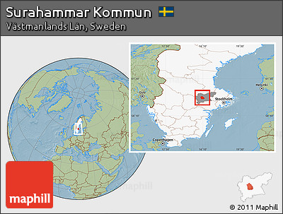 Savanna Style Location Map of Surahammar Kommun, highlighted country, highlighted parent region, hill shading