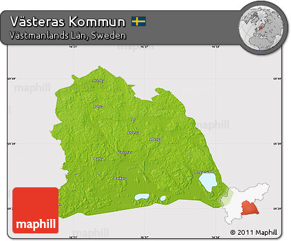 Physical Map of Västeras Kommun, cropped outside
