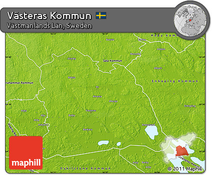 Physical Map of Västeras Kommun
