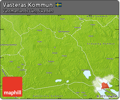Physical Map of Västeras Kommun