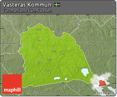 Physical Map of Västeras Kommun, semi-desaturated