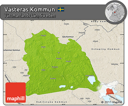 Physical Map of Västeras Kommun, shaded relief outside