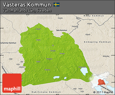Physical Map of Västeras Kommun, shaded relief outside