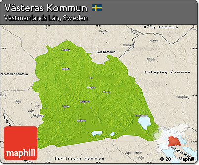 Physical Map of Västeras Kommun, shaded relief outside